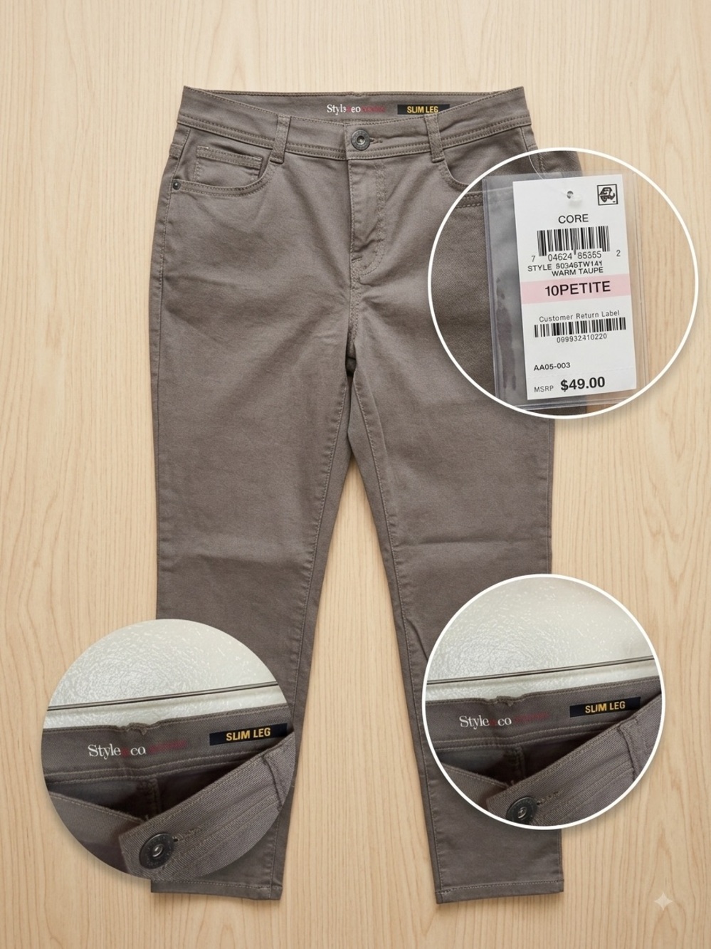 Style & Co. Slim Leg Ankle Jeans — Warm Taupe